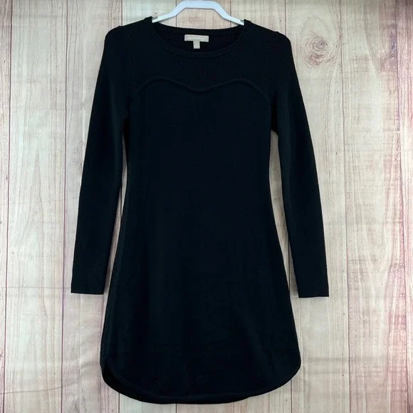 Banana Republic Black Ribbed Knit Sweetheart Long Sleeve Sweater Dress Size S - Picture 1 of 7